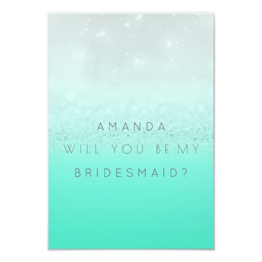 Will You Be My Bridesmaid Mint Silver Glitter Card