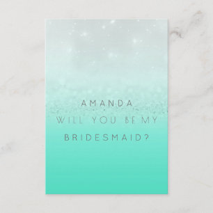 Will You Be My Bridesmaid Mint Silver Glitter Invitation