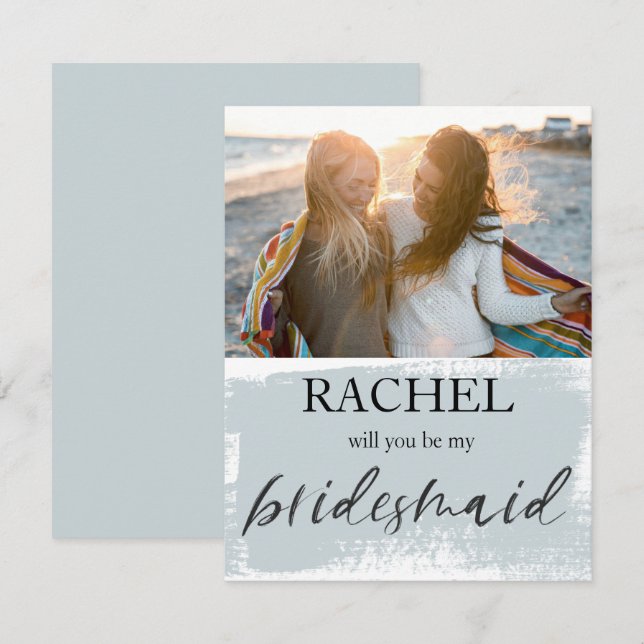 Will You Be My Bridesmaid Modern Photo Blue (Front/Back)
