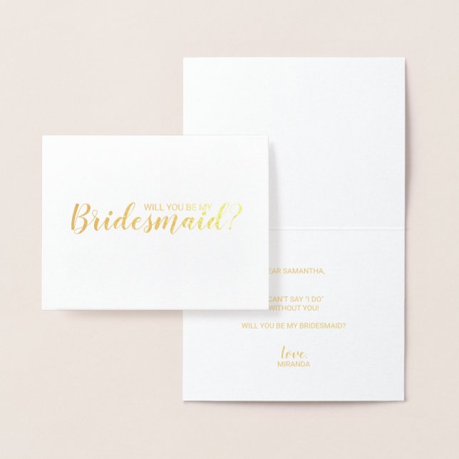 Will You Be My Bridesmaid? Modern Script Gold Foil Card (Display)