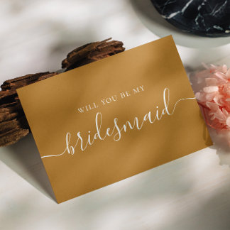 Will You Be My Bridesmaid | Mustard Brown Fall Invitation Postcard
