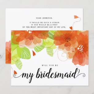 Will you be my bridesmaid orange flowers card