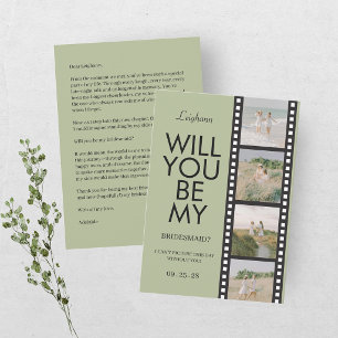 Will You Be My Bridesmaid Photo Green Reel Invitation
