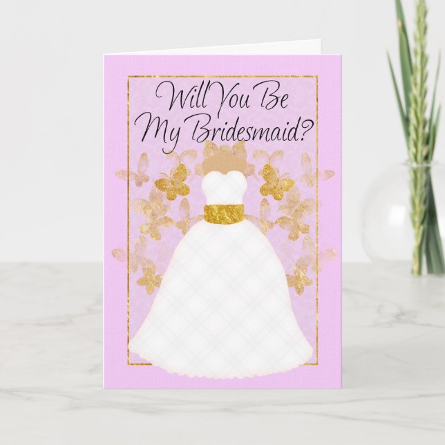 Will you be my Bridesmaid? -  Pink And Gold Invitation (Front)