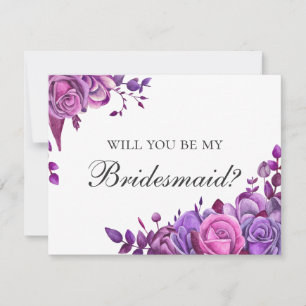 Will you be my bridesmaid. Pink and purple flowers Invitation