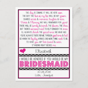 Will you be my Bridesmaid? Pink/Black Poem Card