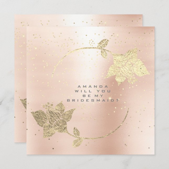 Will You Be My Bridesmaid Pink Blush Confetti Gold Invitation (Front/Back)