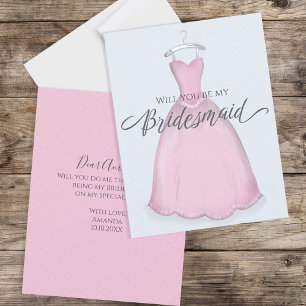 Will you be my Bridesmaid Pink Dress Vintage Card