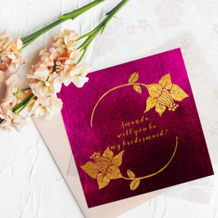 Will You Be My Bridesmaid Pink Fuchsia Velvet Gold Invitation