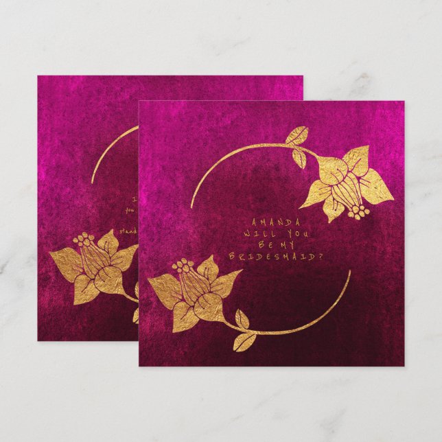 Will You Be My Bridesmaid Pink Fuchsia Velvet Invitation (Front/Back)