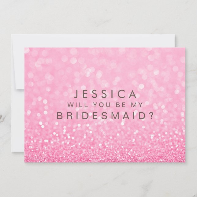 Will You Be My Bridesmaid Pink Glitter Card (Front)