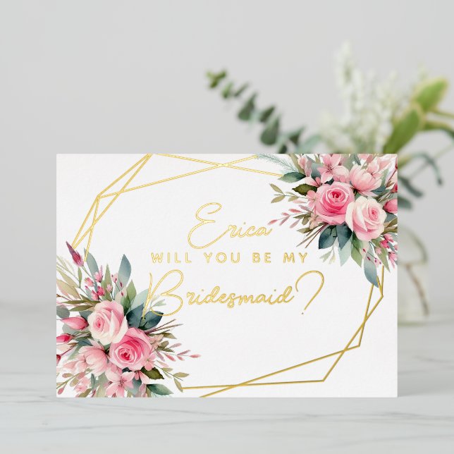 Will You Be My Bridesmaid? pink roses (Standing Front)