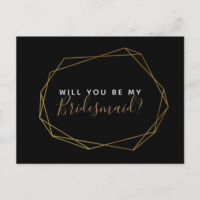 Will you be my bridesmaid postcard geometric black (Front)