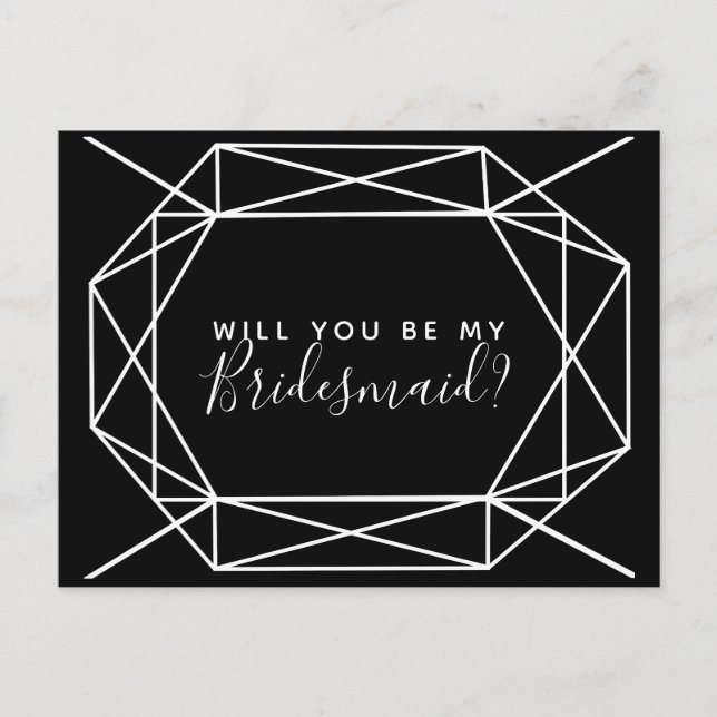 Will you be my bridesmaid postcard geometric black (Front)