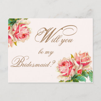 Will you be my bridesmaid postcard with roses
