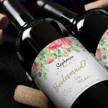 Will you be my bridesmaid proposal floral gift wine label<br><div class="desc">Personalized will you be my maid of honour / bridesmaid / matron of honour / flower girl editable golden text wine label gift featuring big blush and coral pink elegant garden roses with sage green foliage and leaves on a plain white background. Ideal for a romantic watercolor spring or summer...</div>