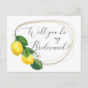 Will You Be My Bridesmaid Proposal Lemon Wedding Invitation Postcard