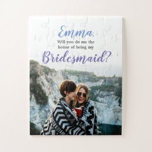Will You Be my Bridesmaid Proposal   Modern Blue Jigsaw Puzzle
