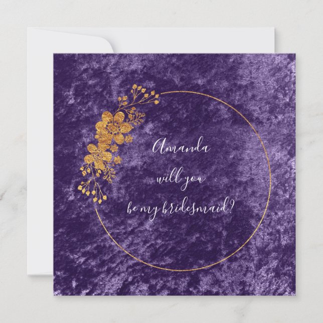 Will You Be My Bridesmaid Purple Violet Velvet Invitation (Front)
