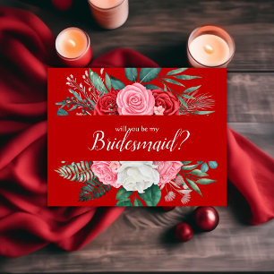 Will you be my bridesmaid Red Rose Watercolor Invitation