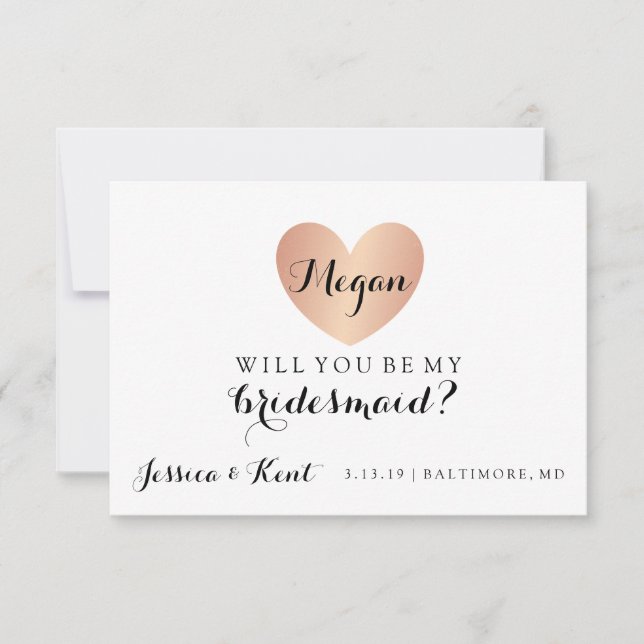 Will You Be My Bridesmaid - Rose Gold Heart's Glam Invitation (Front)