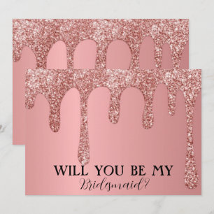 Will You Be My Bridesmaid Rose Pink Glitter Drips Save The Date