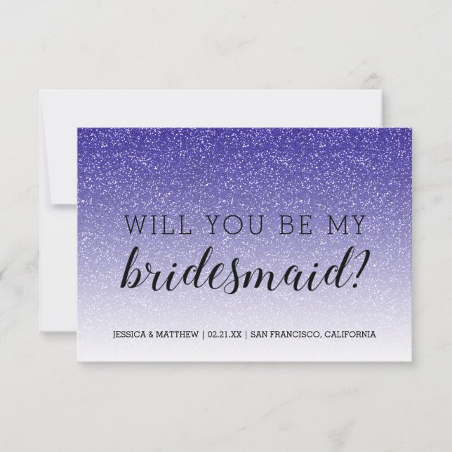Will You Be My Bridesmaid Royal Blue Glitter Ombre Invitation (Front)