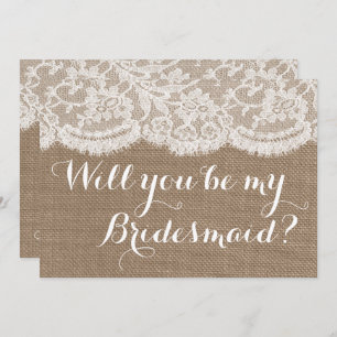 Will You Be My Bridesmaid? Rustic Burlap & Lace Invitation