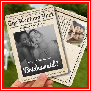 Will You Be My Bridesmaid Rustic Newspaper Invitation