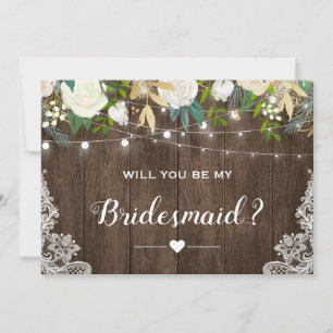 Will You Be My Bridesmaid Rustic Romantic Floral Invitation