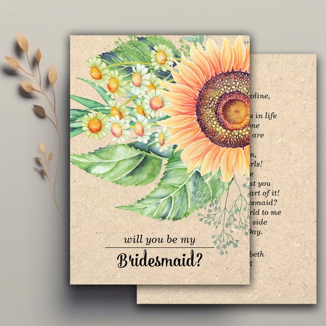 Will you be my Bridesmaid? Rustic Sunflowers Invitation (Creator Uploaded)