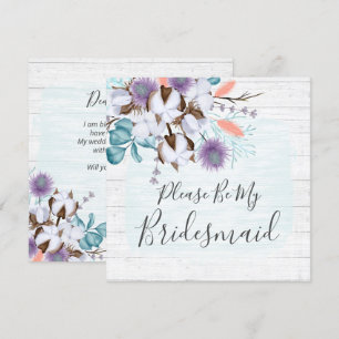 Will You Be My Bridesmaid Rustic Wood Floral Card
