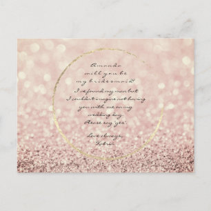 Will You Be My Bridesmaid Sepia Rose Gold Glitter Invitation Postcard