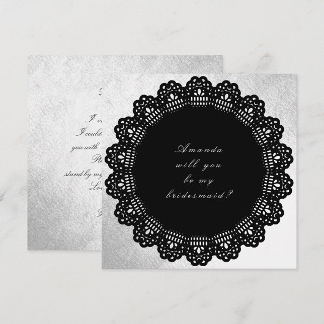 Will You Be My Bridesmaid Silver Black Invitation (Front/Back)