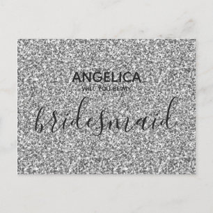 Will you be my bridesmaid Silver Glitter Invitation Postcard