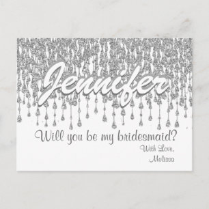 Will You Be My Bridesmaid   Silver glitter Look Invitation Postcard