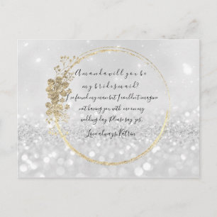 Will You Be My Bridesmaid Silver Grey Gold Glitter Invitation Postcard