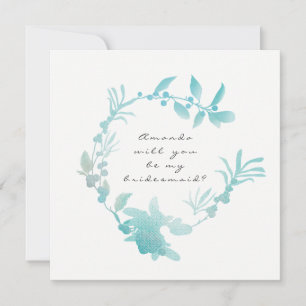 Will You Be My Bridesmaid Silver Tiffany  Wreath Invitation