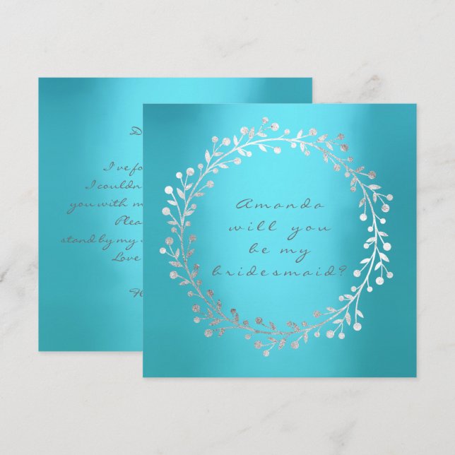 Will You Be My Bridesmaid Silver Wreath Beach Invitation (Front/Back)