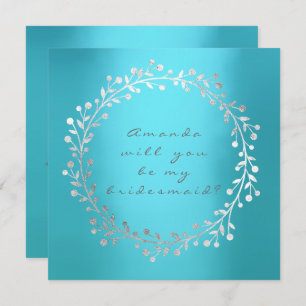 Will You Be My Bridesmaid Silver Wreath Beach Invitation