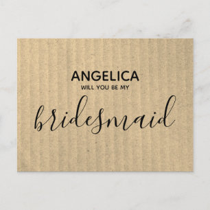 Will you be my bridesmaid simple Kraft card rustic