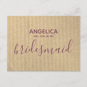 Will you be my bridesmaid simple Kraft card rustic