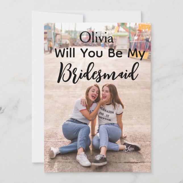 Will You Be My Bridesmaid, simple Modern Photo Invitation (Front)