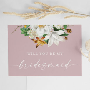 Will You Be My Bridesmaid   Soft Mauve Pink Floral Postcard