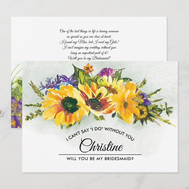 Will you be my Bridesmaid? Summer Meadow Rustic Invitation (Front/Back)