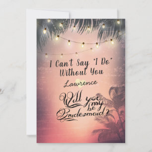 Will You Be My Bridesmaid Summer Palm Trees Lights Invitation