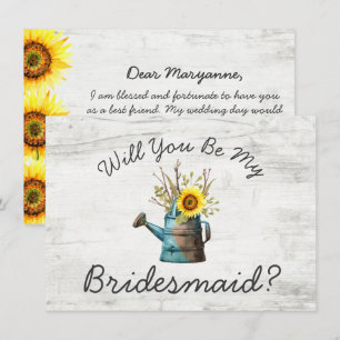 Will You Be My Bridesmaid? Sunflower & Rustic Wood Invitation