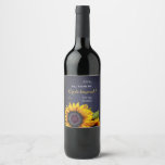 Will you be my bridesmaid sunflowers navy proposal wine label<br><div class="desc">Personalized will you be my bridesmaid, maid of honour, flower girl editable text wine bottle label featuring elegant rustic yellow golden sunflower on dark midnight navy blue chalkboard background. A perfect bridesmaid proposal gift for your sunflower summer night or autumn fall | elegant rustic country | outdoor backyard themed wedding....</div>