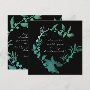 Will You Be My Bridesmaid Teal Green Wreath Invitation