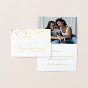 Will You Be My Bridesmaid? Vintage Confetti Photo Foil Card